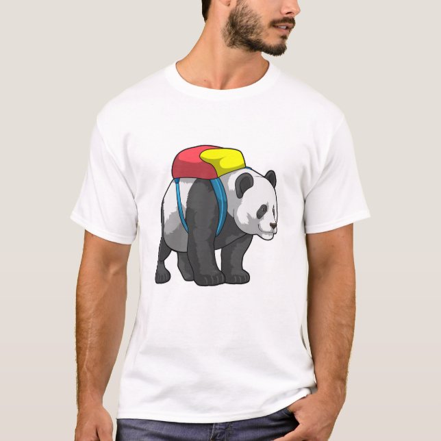 T-shirt Panda comme randonneur avec sac à dos (Devant)