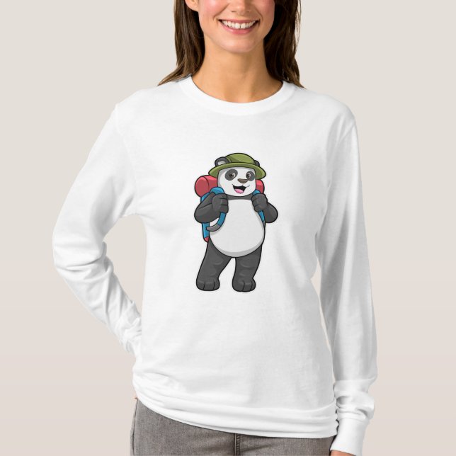 T-shirt Panda comme randonneur avec sac à dos (Devant)