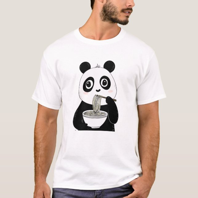 T-shirt Panda Cute Manger Des nouilles Udon (Devant)