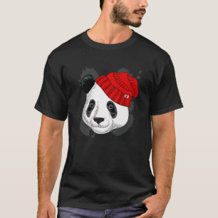 T-shirt Panda Dans Un Casquette Rouge Tonté - Panda Drôle