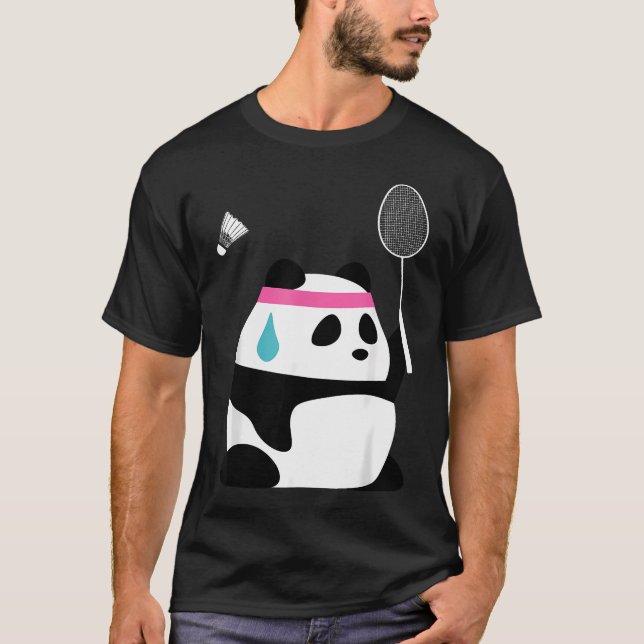 T-shirt Panda de badminton épuisé - Drôle Mignon (Devant)