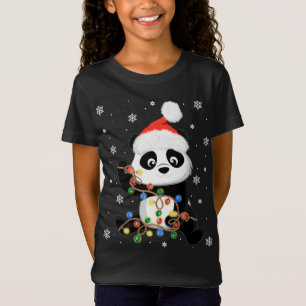 T-Shirt Panda de Noël avec lumières d'arbre amusant Père N