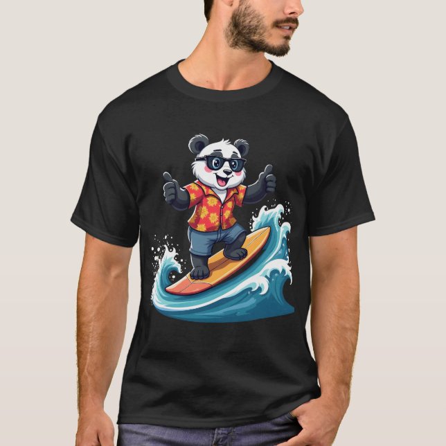 T-shirt Panda de surf en style tropical - Amusant et relax (Devant)