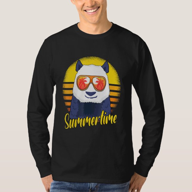 T-shirt Panda d'été Rétro Coucher de soleil Vacances à la  (Devant)