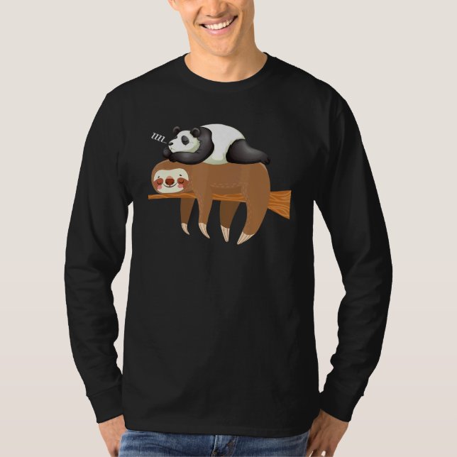 T-shirt panda dormir sur paresseux design (Devant)