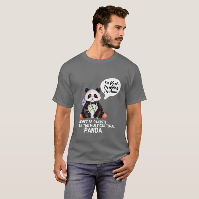 T-shirt Panda drôle contre le racisme noir blanc et asiati (Devant entier)