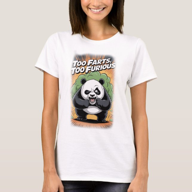 T-shirt Panda drôle faisant des pets sur fond noir (Devant)