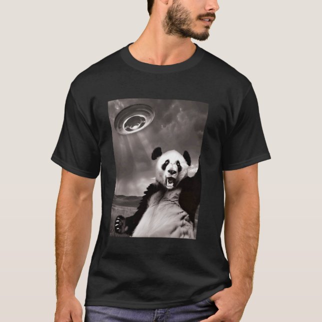 T-shirt Panda drôle selfie UFO (Devant)