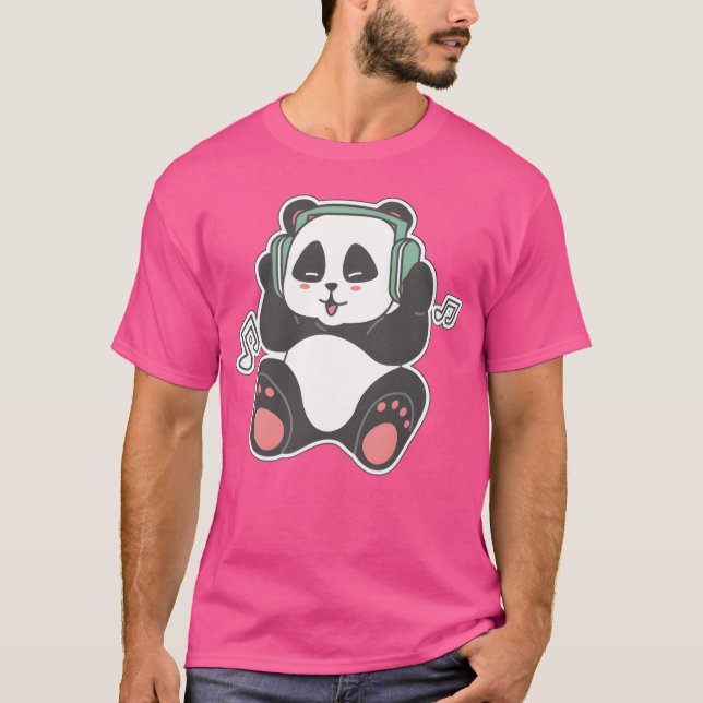 T-shirt Panda écouter de la musique ami (Devant)