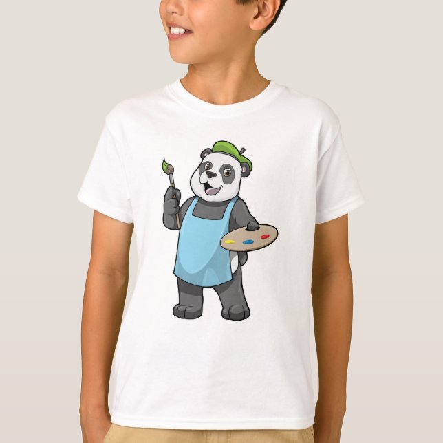 T-shirt Panda en peintre avec pinceau et couleur (Devant)