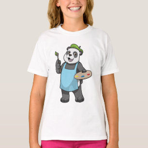 T-shirt Panda en peintre avec pinceau et couleur
