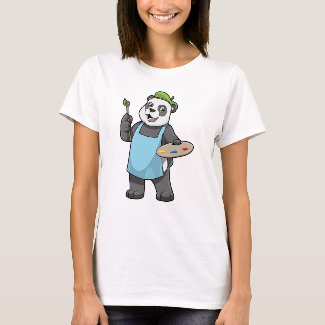 T-shirt Panda en peintre avec pinceau et couleur (Devant)