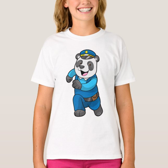 T-shirt Panda en tant qu'officier de police avec casquette (Devant)