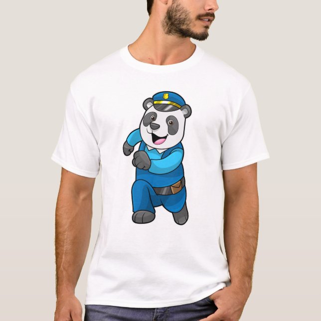 T-shirt Panda en tant qu'officier de police avec casquette (Devant)