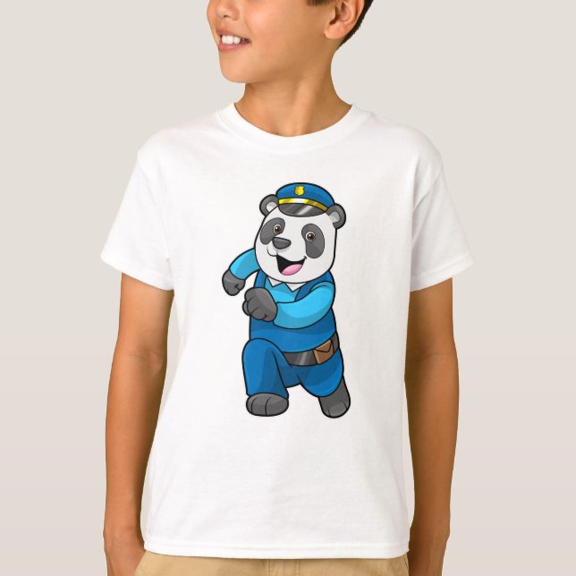 T-shirt Panda en tant qu'officier de police avec casquette (Devant)