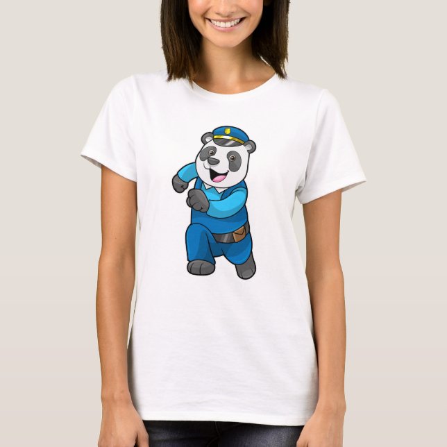 T-shirt Panda en tant qu'officier de police avec casquette (Devant)