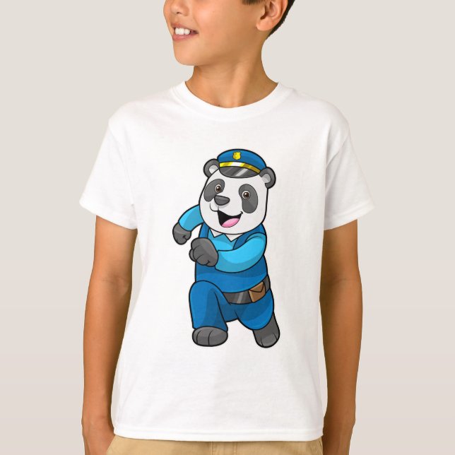 T-shirt Panda en tant qu'officier de police avec casquette (Devant)