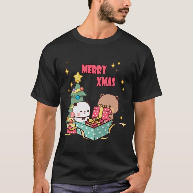 T-shirt Panda Et Brownie Bear Couple,, Joyeux Noël (Devant)