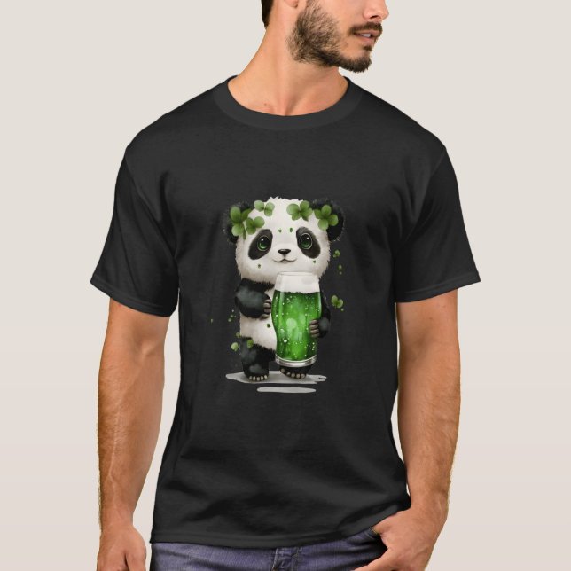 T-shirt Panda Festive St Patrick'S Day Avec Boisson Verte (Devant)