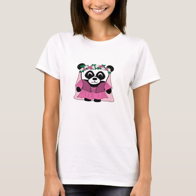 T-shirt Panda, fille en robe de la Renaissance rose (Devant)
