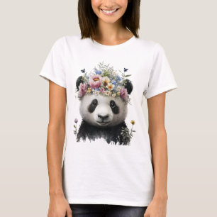 T-shirt Panda Floral Aquarelle Cute