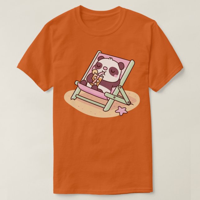 T-shirt Panda g Sur La Plage Chaise Avec Jus D'Orange (Design devant)