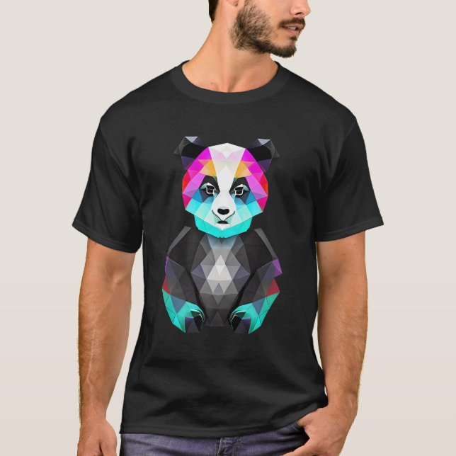 T-shirt Panda géométrique couleur visage polygonale (Devant)