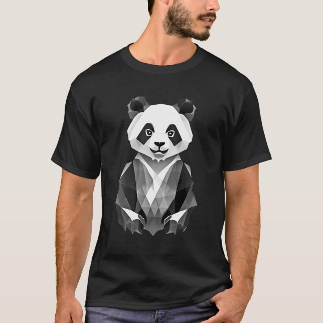 T-shirt Panda Géométrique Noir Et Blanc Polygonal (Devant)