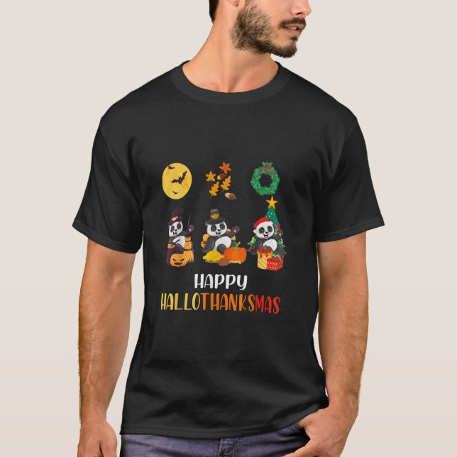T-shirt Panda Halloween Et Joyeux Noël Happy Hallot (Devant)