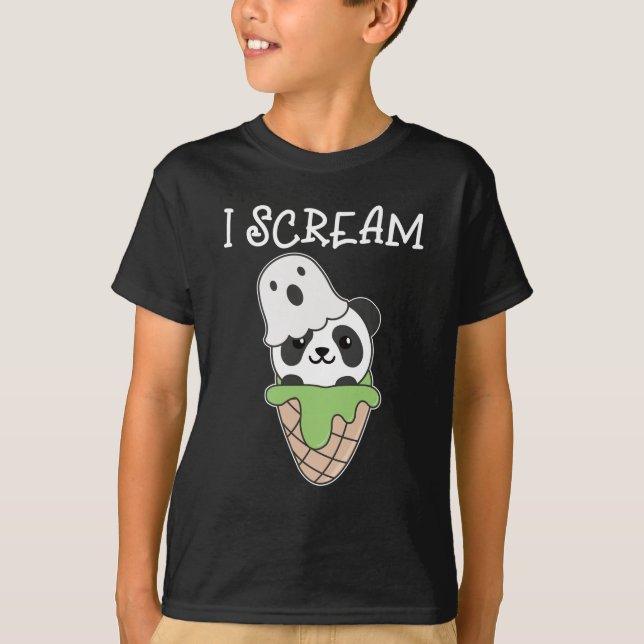 T-shirt Panda Halloween Ghost I Scream Ice Cream Pun (Devant)