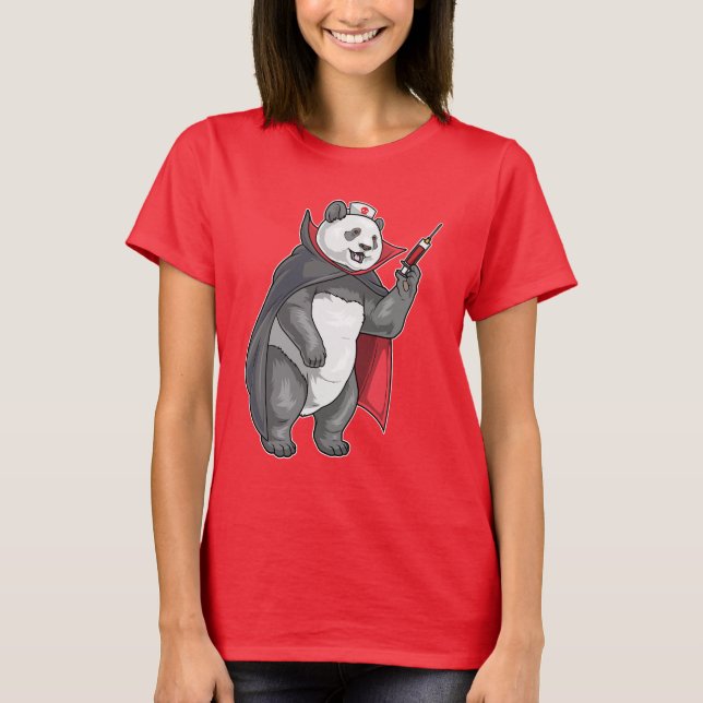 T-shirt Panda Halloween infirmière vampire (Devant)
