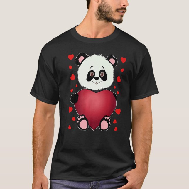 T-shirt Panda Heart Valentines Filles Enfants Femmes Ours (Devant)