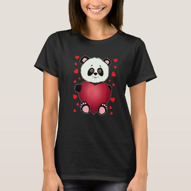 T-shirt Panda Heart Valentines Filles Enfants Femmes Ours (Devant)