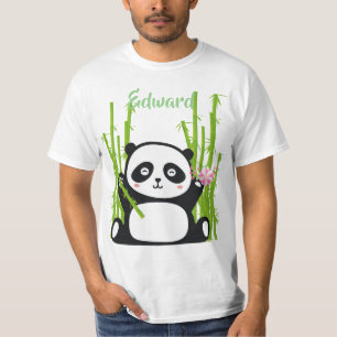 T-shirt Panda heureux avec bambou et fleurs de cerisiers