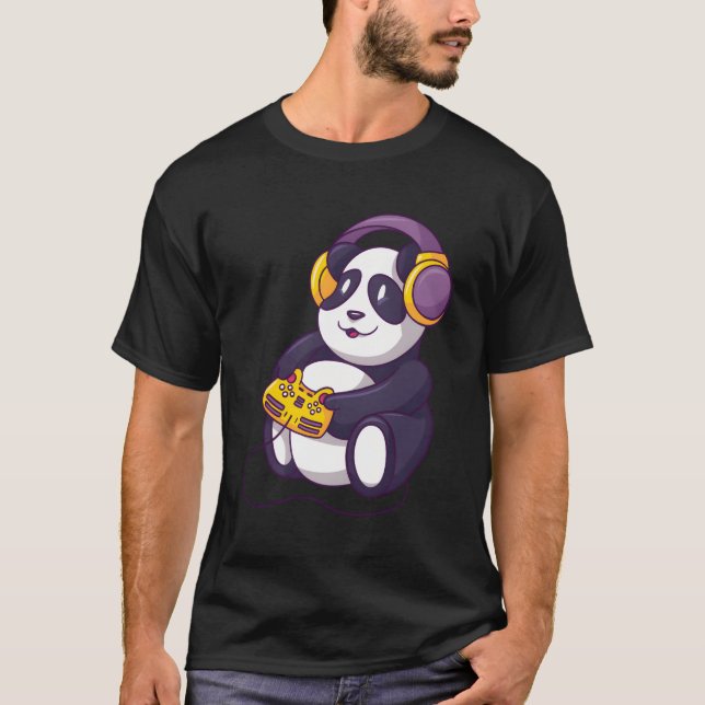 T-shirt Panda Jouer Jeux Vidéo Portant Un Casque (Devant)