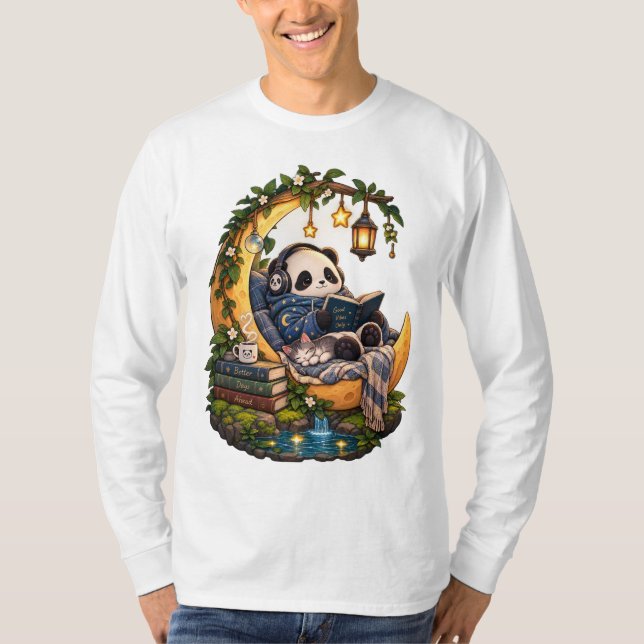 T-Shirt Panda Lecture au Clair de Lune Cosy (Devant)