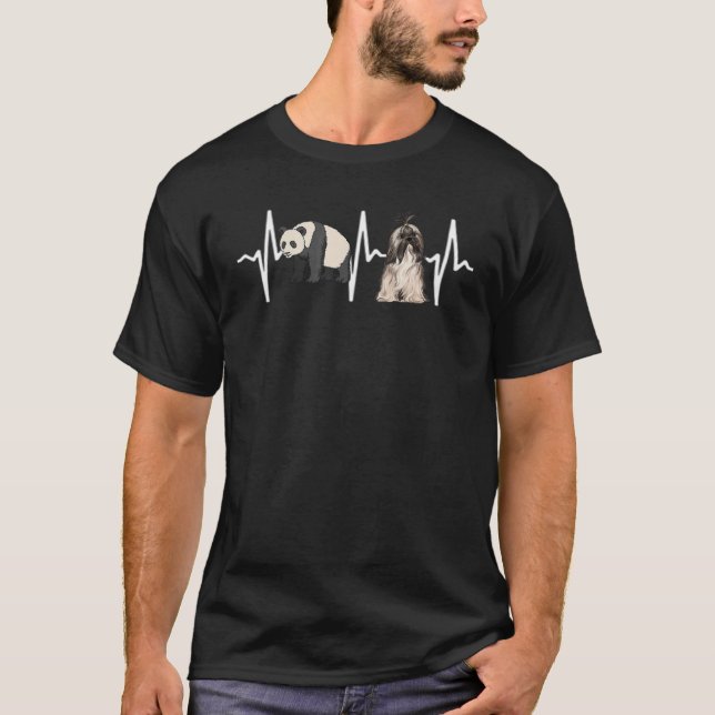 T-shirt Panda Lhasa Apsos Heartbeat Chien (Devant)
