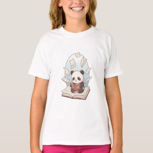 T-shirt Panda lisant des pages de livre volantes Enfants
