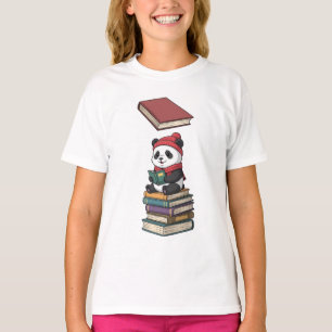 T-shirt Panda lisant sur une pile de livres pour enfants