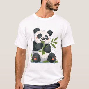 T-shirt Panda mangeant du bambou – Animal minimaliste