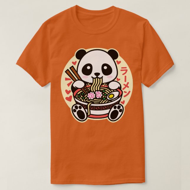 T-shirt Panda Manger Ramen Cute Kawaii Design (Design devant)