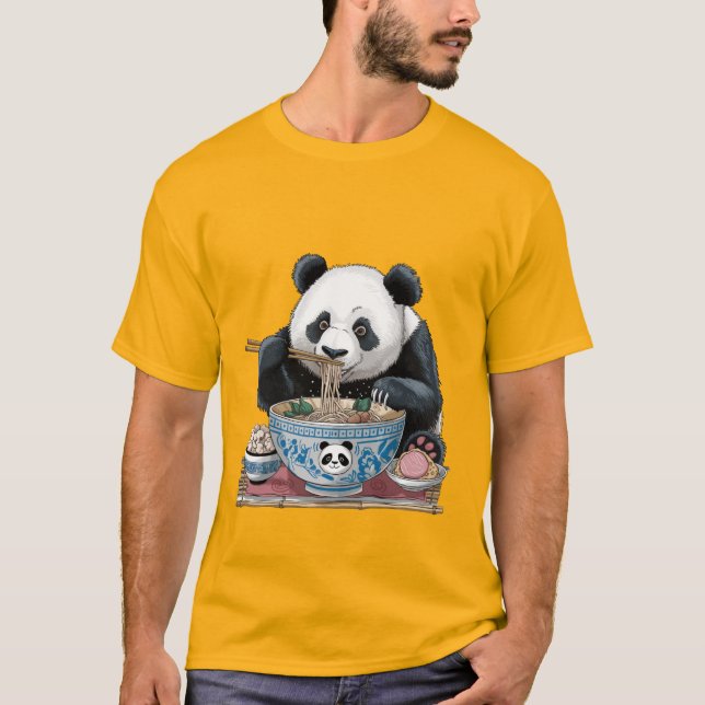 T-shirt panda manger ramen nouilles (Devant)