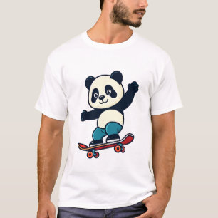 T-shirt Panda Mignon à Vélo sur Skateboard Mascotte d'Anim