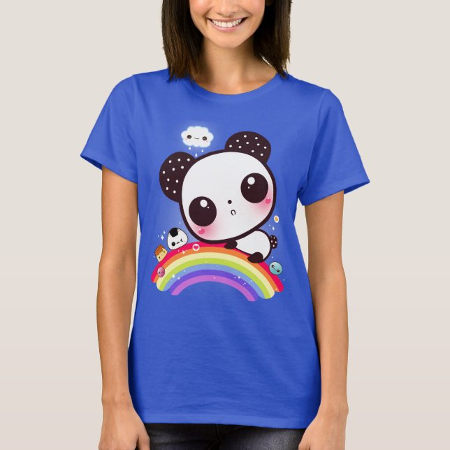 T-shirt Panda mignon avec la nourriture de kawaii sur (Devant)