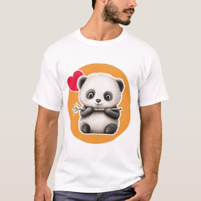 T-shirt Panda mignon avec son bâton de bambou (Devant)