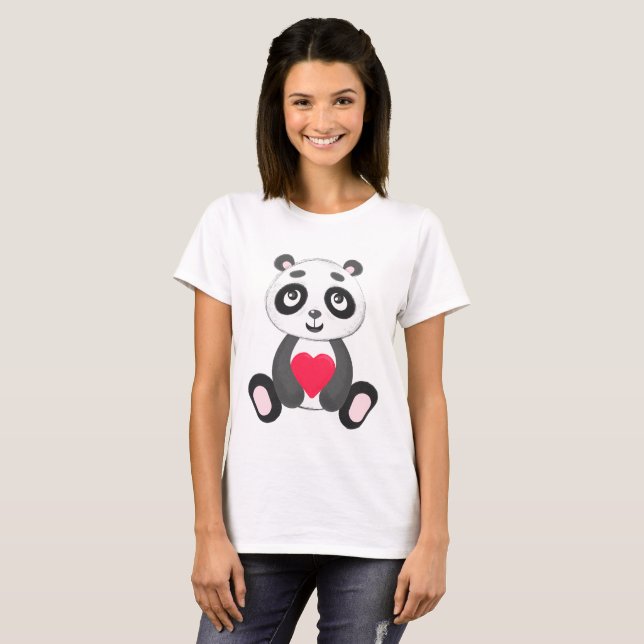 T-shirt Panda mignon de bébé tenant un coeur (Devant entier)