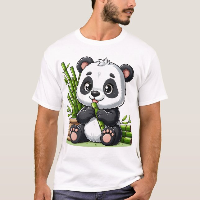 T-shirt Panda Mignon Mangeant de la Canne à Sucre | Bébé P (Devant)