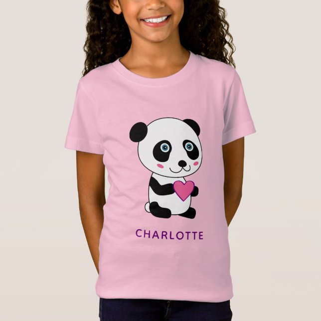 T-Shirt Panda mignonne au coeur rose + Nom (Devant)