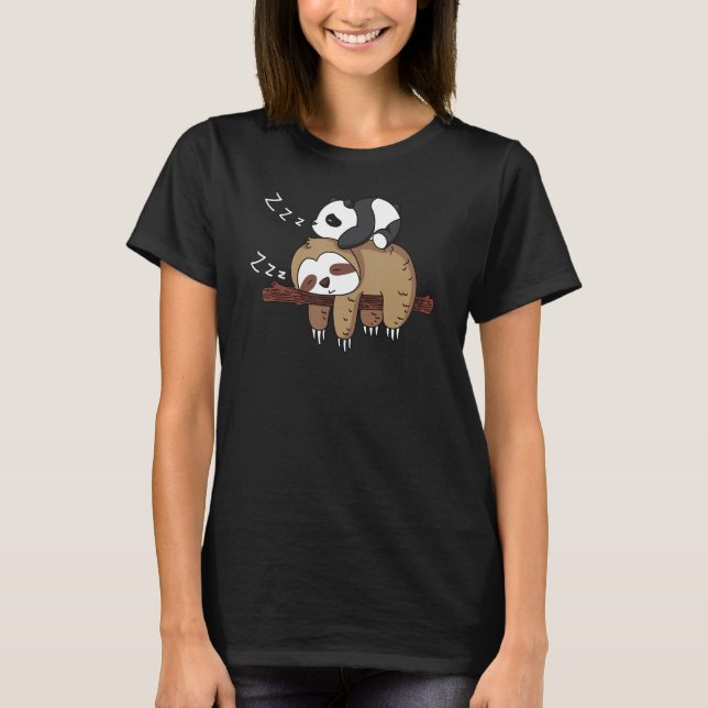 T-shirt Panda mignonne dormant sur paresseux (Devant)