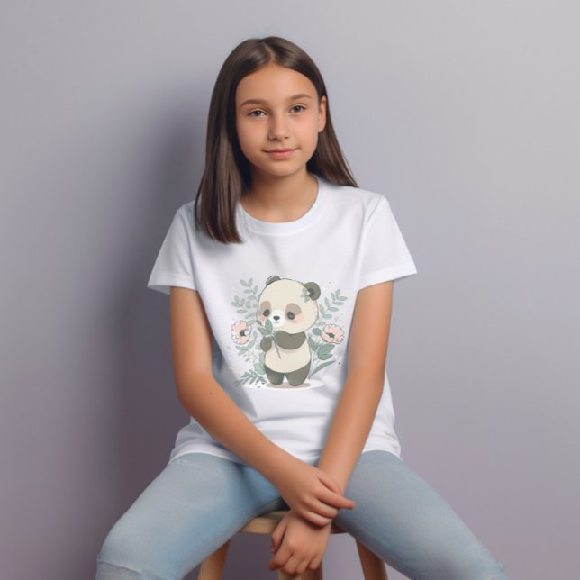 T-shirt Panda mignonne et fleurs roses (Créateur téléchargé)
